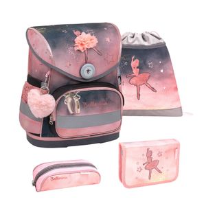 Belmil Schulranzen Set COMPACT 2024 Magnetschloss Ballerina Black Pink (Motiv: Ballerina) für Mädchen