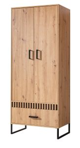 Kleiderschrank Lamelix 01 Schrank 80x196x50 cm 2 türen 1 schublade Lammelen Drehtürenschrank Artisan Eiche