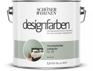 Schöner Wohnen Designfarben Feinmatte Wandfarbe 2,5 L Farbwahl, Farbe:Nr 29 Harmonisches Jadegrün