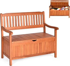 2-Sitzer Gartenbank mit Strauraum, Sitzbank aus Massivholz bis zu 360 kg belastbar, Truhenbank mit Armlehnen & Rücklehne, Holzbank für Outdoor Indoor Terrasse Garten, Natur