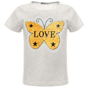 BEZLIT Mädchen Wende Pailletten T-Shirt mit Schmetterling und Kunstperlen Grau 116