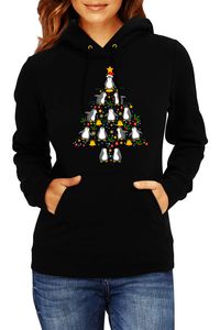 Penguin Christmas Damen Kapuzenpullover Sweatshirts Christmas Tree New Year Eve Holiday Gift, XL / Schwarz