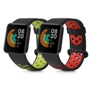 kwmobile 2x Sportarmband kompatibel mit Xiaomi Mi Watch Lite / Redmi Watch Armband - Fitnesstracker Band Set aus TPU Silikon in Schwarz Grün Schwarz Rot