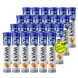 EVÄM Calcium Magnesium D3 Brausetabletten Geschmack Mandarine 24x 15 Stück Nahrungsergänzungsmittel Unterstützung von Knochen und Muskeln vegan Hergestellt in DE