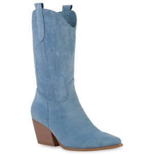 VAN HILL Damen Stiefel Cowboystiefel Schuhe 838351, Farbe: Hellblau, Größe: 39