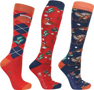 HyFASHION - Dámske ponožky "Ruby The Robin" - vianočný dizajn (3 balenia) BZ5217 (37 EU - 34 SK) (námornícka modrá/červená/zelená)