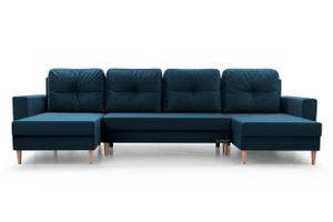 Wohnlandschaft Ecksofa U-Form mit Schlaffunktion Eckcouch mit Bettkasten Sofa Couch Polsterecke U-Sofa - 300 x 90 x 142 cm  - CARL U Dunkelblau (Manila 25)
