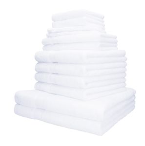 Betz 12er Handtuch-Set PALERMO 100% Baumwolle 2 Liegetücher 4 Handtücher 2 Gästetücher 2 Seiftücher  2 Waschhandschuhe Farbe - weiß