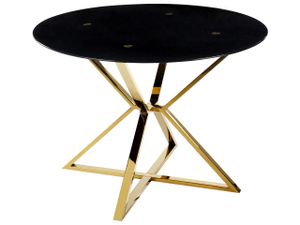 BELIANI Jídelní stůl černá deska z tvrzeného skla ⌀ 105 cm stříbrné kovové nohy lesklý povrch kulatý glamour design