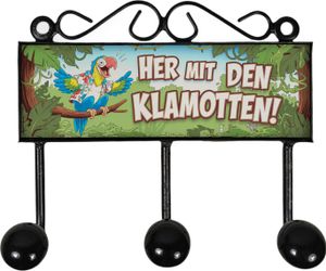 Her mit den Klamotten Kleiderhaken Leiste mit 3 Haken mit lustigem Papagei