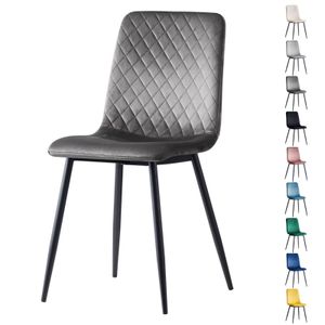 Esszimmerstühle LEXI im 4er Set, mit Samtbezug & Metallbeinen, Designerstuhl, Dunkelgrau