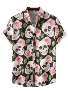 Herren Hemden Kurzarm Tops Halloween T-Schirt Strand Button Down Blusen Hawaiian Revers Hals Tops, Farbe:C157, Größe:2Xl