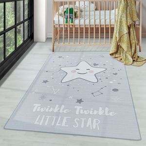 Kurzflor Kinderteppich Spielteppich Kinderzimmer Teppich Motiv Baby Stern Grau, Farbe:Grau, Grösse:160x230 cm