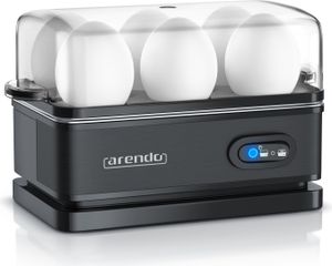 Arendo Eierkocher für 6 Eier, Edelstahl, Warmhaltefunktion, Härtegrad einstellbar, Signalton, inkl. Messbecher mit Eierpicker, 400 Watt, Schwarz