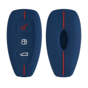 kwmobile Autoschlüssel Schutzhülle kompatibel mit Ford 3-Tasten Autoschlüssel Keyless Go Hülle - Schlüsselhülle aus Silikon - in Dunkelblau Rot