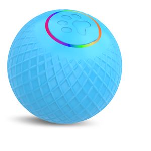 Elektrisch Spielzeugball für Katzen mit LED Licht Haustiere Toy Blau Automatischer 360 Grad Rollbal mit USB Wiederaufladbarer