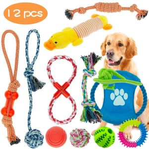 12pcs Hunde Spielzeug Set Welpenspielzeug Hundeseile aus Natürlicher Baumwolle ungiftig Mehrfarbig Für Kleine große Hund