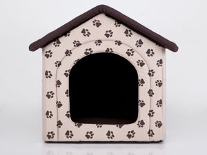 HobbyDog Hundehütte Hundebett Tierbett Katzenbett - Standard - 60 x 60 x 55 cm [Größe: R4] - Beige mit Pfoten
