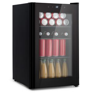 Klarstein Mini Kühlschrank mit Glastür & LED, Mini-Kühlschrank für Zimmer, Getränkekühlschrank Klein mit Herausnehmbaren 3 Ablagen, Kleiner Kühlschrank 70L, Indoor/Outdoor Kühlschrank Leise, 0-10°C