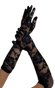 krautwear® 1 Paar Ellenbogen lange Spitzen Handschuhe mit Rosenmusterung