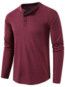 Herren Langarmshirts Henley-Shirt Knopfleiste Waffel Basic Shirt Mode Casual Bluse bordeaux,Größe XL