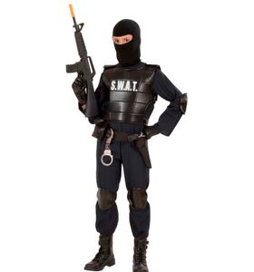 S.W.A.T Polizei Sondereinsatz Kostüm | Riesen-Set inkl. u.a. Gürtel, Maske, Knie- & Ellbogenprotekto - Größe: 140