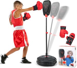 COSTWAY Punchingball stehend, Standboxsack Kinder, Boxtraining 95-126cm höhenverstellbar, Boxsack Set inkl. Boxhandschuhen, Speedball Boxen für Jungen & Mädchen ab 5 Jahren
