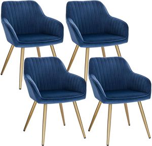 EUGAD 4er-Set Esszimmerstuhl Sitzfläche aus Samt Polsterstuhl mit Armlehnen goldener Metallbeine, Blau