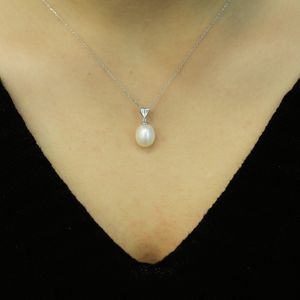 H40022 Drop Perlen Halskette Diamant 14 Karat Weißgold