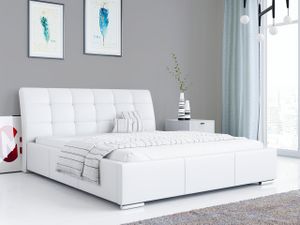 AMBER Polsterbett mit Kopfteil - Doppelbett mit Bettkasten - Deko Bed mit Rückenlehne und Lattenrost - 160x200 cm Kunstleder Weiß