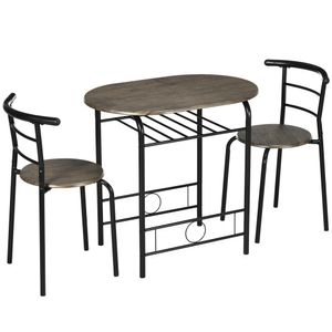 HOMCOM Essgruppe, Esstisch mit 2 Stühlen, Esszimmergruppe für 2 Personen, Ovaler Küchentisch mit Ablagefach, Küchentisch-Set, Tischgruppe für Küche, Metall, Schwarz