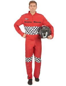 Rennfahrer-Kostüm Rennfahrer-Anzug rot-weiss-schwarz
