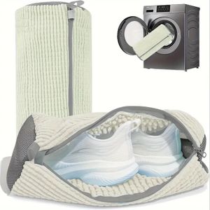 2 Stück Schuhbeutel Waschmaschine Schuhwaschbeutel, Waschbeutel Sneaker Schuhe Wäschesack mit 360°Reinigungsflaum und Reißverschluss, Schuhsack