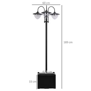 Outsunny Solarleuchte Gartenlicht 3-köpfige Lampe mit Blumentopf-Basis Wasserdicht Edelstahl 60 x 55 x 189 cm