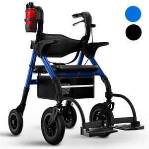 WALCORA 2 in 1 Rollstuhl Rollator Faltbar und Leicht mit Sitz – Gehhilfe für Senioren Outdoor & Indoor Wohnung – Klappbar Gummireifen Leichtgewicht