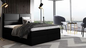 MÖBELSCHAFT Boxspringbett NEO - Boxspring posteľ s matracom a dvoma zásuvkami v imitácii kože (rozmer postele: 180x200, farba: čierna)