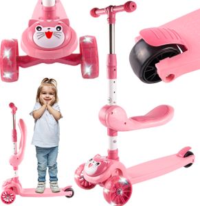 Malplay Dreirädriger faltbarer Roller LED-Räder Kitten 2in1 Pink robust leicht 4-stufige Höhenverstellung Malplay Dreirädriger faltbarer Roller LED-Räder Kitten 2in1 Pink robust leicht 4-stufige Höhenverstellung