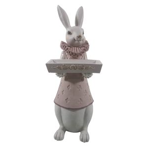 Clayre & Eef Figúrka králika 15x13x37 cm biela ružová Polyresin