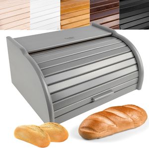 Creative Home Grau Brotkasten Holz | 38 x 28,5 x 17,5 cm | Perfekte BrotBox für Brot Brötchen Kuchen | Brotkiste mit Roll-Deckel