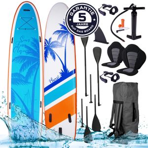 BRAST SUP Board Family   Aufblasbares Stand up Paddle Set Hawaii XXL   370x87x15cm bis 210kg   inkl. Zubehör 2X Kajak-Sitz 2X Fußschlaufe 2X Paddel Pumpe Rucksack