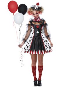 Psycho-Clown-Kostüm für Damen Halloween-Kostüm schwarz-weiss-rot