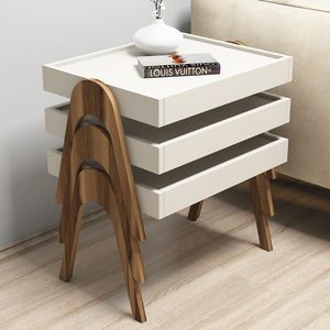 Skye Decor, Roma - Walnut, Cream, Beistelltische, Satztisch (3-teilig), Nussbaum, 53,6 x 64 x 40 cm
