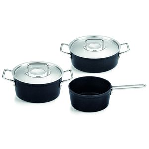 Fissler Adamant / Aluminium-Kochtopfset, 3-teilig, Töpfe-beschichtet mit Metalldeckel, antihaftend (1 Kochtopf ,1 Bratentopf, 1 Stielkasserolle) - Induktion