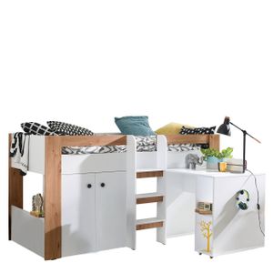 Mirjan24 Etagenbett Gusto 1, Jugendbett mit Schreibtisch, Kinderzimmer, Praktisch Hochbett (Farbe: Weiß / Artisan)