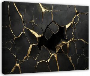 Bilder - Wandbild Wohnzimmer Schlafzimmer - 100x70 cm - Leinwandbilder - Wandbilder XXL - Wanddekoration - Leinwandbild Abstrakt Schwarz Gold