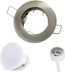 Einbaustrahler GU10 Ø65mm Bohrloch Alu inkl. GU5.3 Fassung 12V für LED Leuchtmittel 50mm LED Lampen Satin, Rund