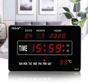 LED Digitaluhr  Wanduhr Büro Tischuhr   Mit Datum  Temperaturanzeige Kalender + Stromkabel  Wohnzimmer
