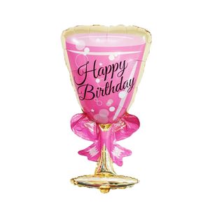 Folienballon Happy Birthday Sektglas, pink, ca. 90 cm