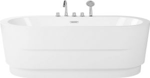BELIANI Badewanne Weiß Acryl Oval 170x80 cm Freistehend Mit Armatur Ablauf mit Klickverschluss Skandinavisch Modern Badezimmer Ausstattung BELIANI Badewanne Weiß Acryl Oval 170x80 cm Freistehend Mit Armatur Ablauf mit Klickverschluss Skandinavisch Modern Badezimmer Ausstattung
