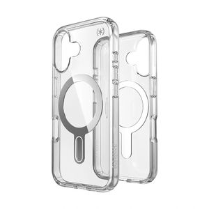 Speck Presidio Perfect-Clear ClickLock & MagSafe - pouzdro pro iPhone 16 (čiré / chromované provedení / stříbrná barva)